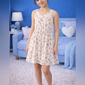 2 Hip Girl’s Floral Sleeveless Round Neck Floral Dress Cream Size Large (10)